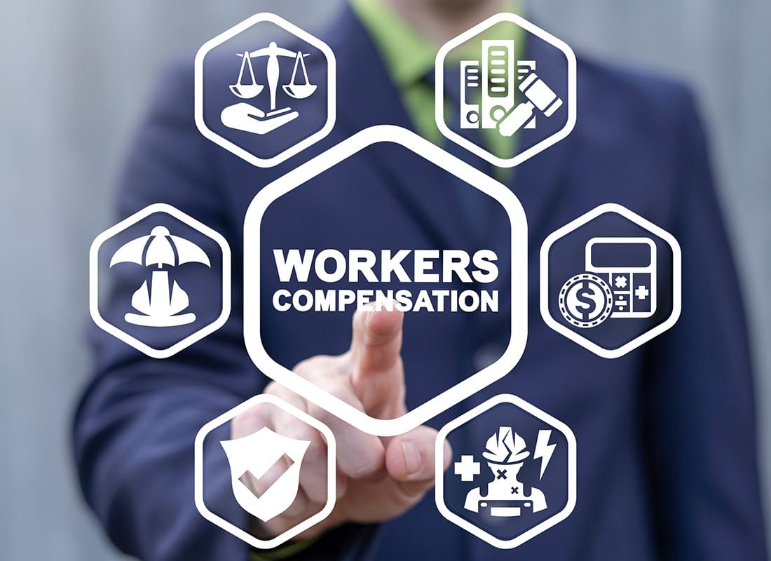 Gain Better Control of Your Insurance Costs Landing - Businessman Pointing at a Workers Compensation Illustration Graphic