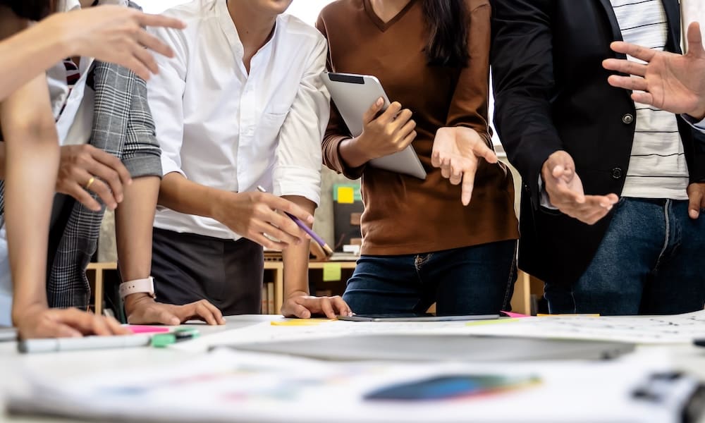 business people team meeting in modern office design planning ideas concept