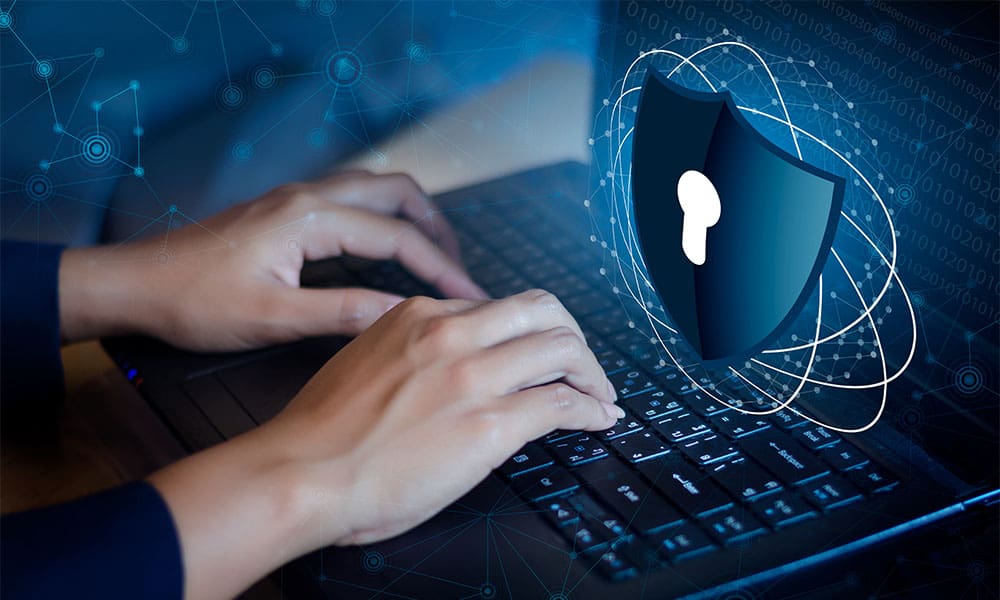 Cyber Security Blog - Press enter button keyboard computer Shield cyber Key lock security system abstract technology world digital link cyber security on hi tech Dark blue background